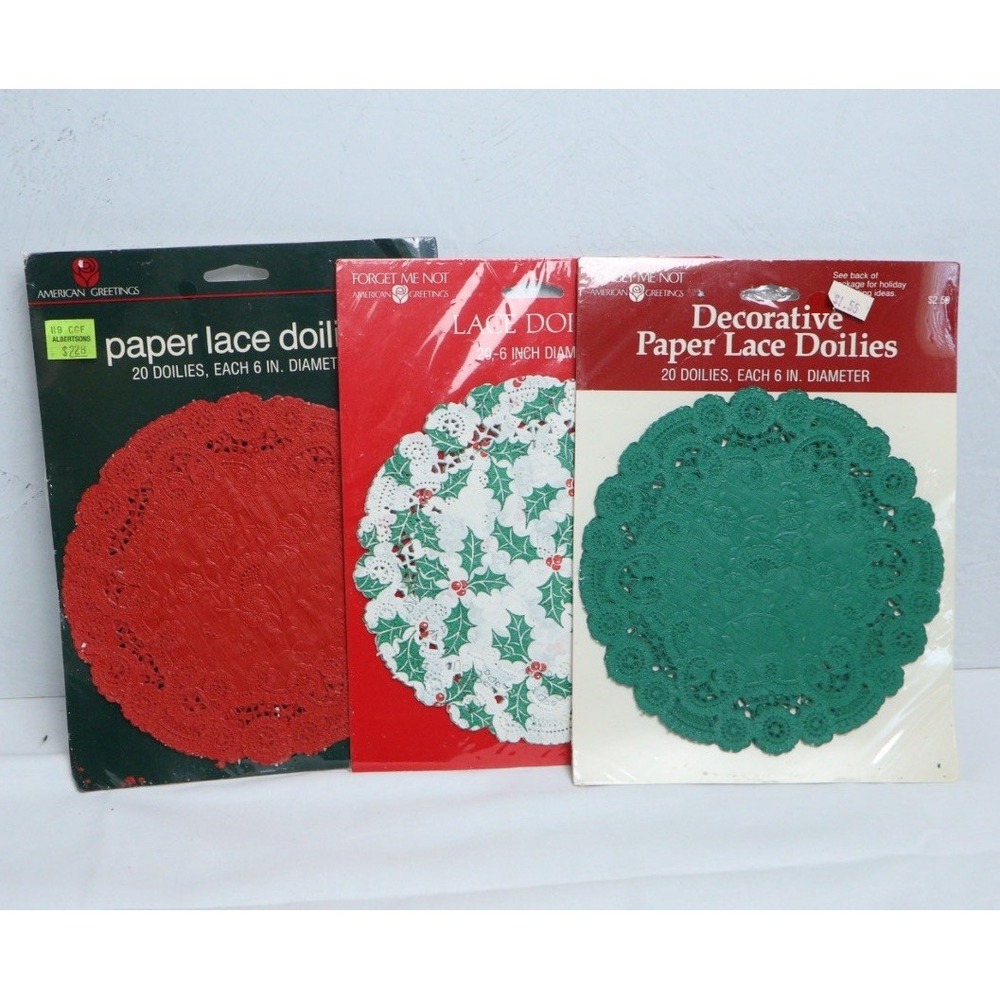 3pks VTG Paper DOILIES 6" Poinsettias Red Green Christmas NOS Decoupage Crafts